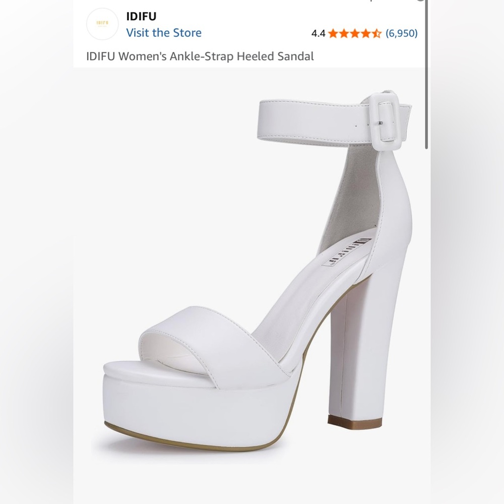 IDIFU Women's Ankle-Strap Heeled Sandal White Size 5